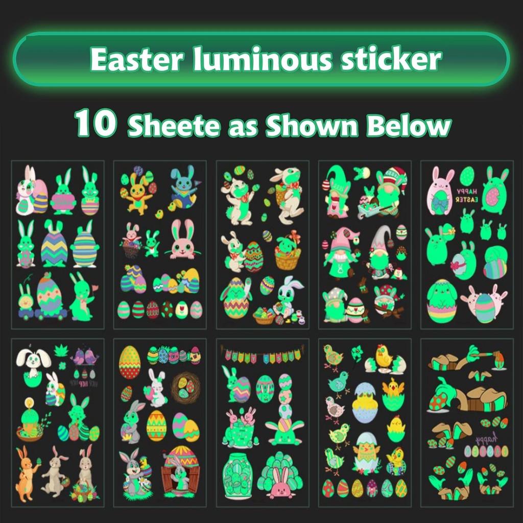 100Pcs Easter Luminous Temporary Tattoos, Glow In The Dark Easter Basket Party Tattoos Stickers, Dwarf Colored Egg Carrot