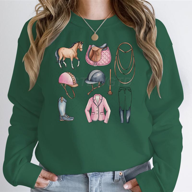 

Женская одежда Любитель лошадей Винтаж Ретро Толстовки Подарок для владельца лошади Классические топы Мультяшный ковбойский классический свитшот джемпер XL