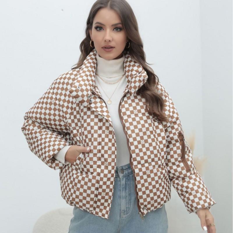 Womens Oversized Plaid Puffer Coat Warm Cotton Padded Jacket Loose Fit Street Style Winter Outerwear
