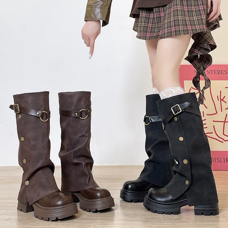 But knee leather boots retro heightening knight boots long boots women's autumn and winter fashion trouser boots