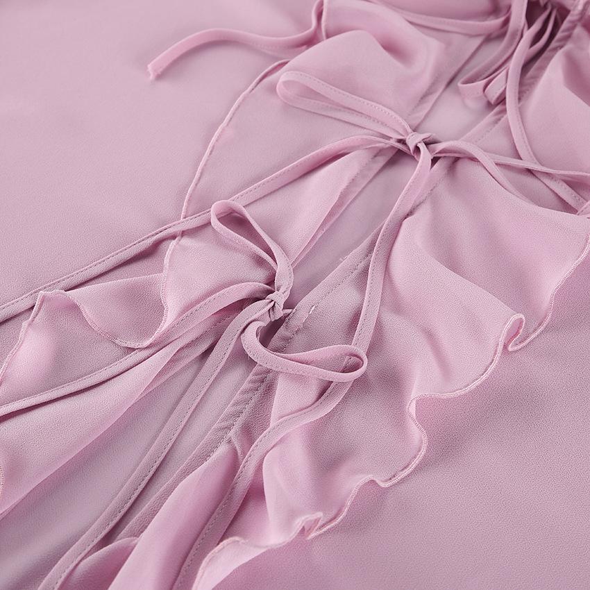 French Atmosphere Streamer Ruffle Edge Chiffon Shirt Women's 1116 Spring Niche Design Sense Thin Long-sleeved Top