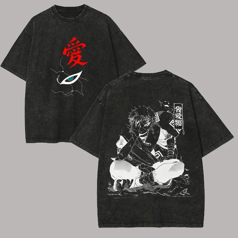 Minato Namikaze Tshirt Naruto Shippuden Tee Vintage Washed Oversized Retro Anime Harajuku Streetwear Hokage Mens Graphic Tops