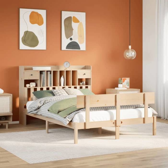 VidaXL Lit bibliothèque sans matelas 140x200 cm bois massif de pin, lit, meuble de chambre à coucher, lit avec rangement, 3321834