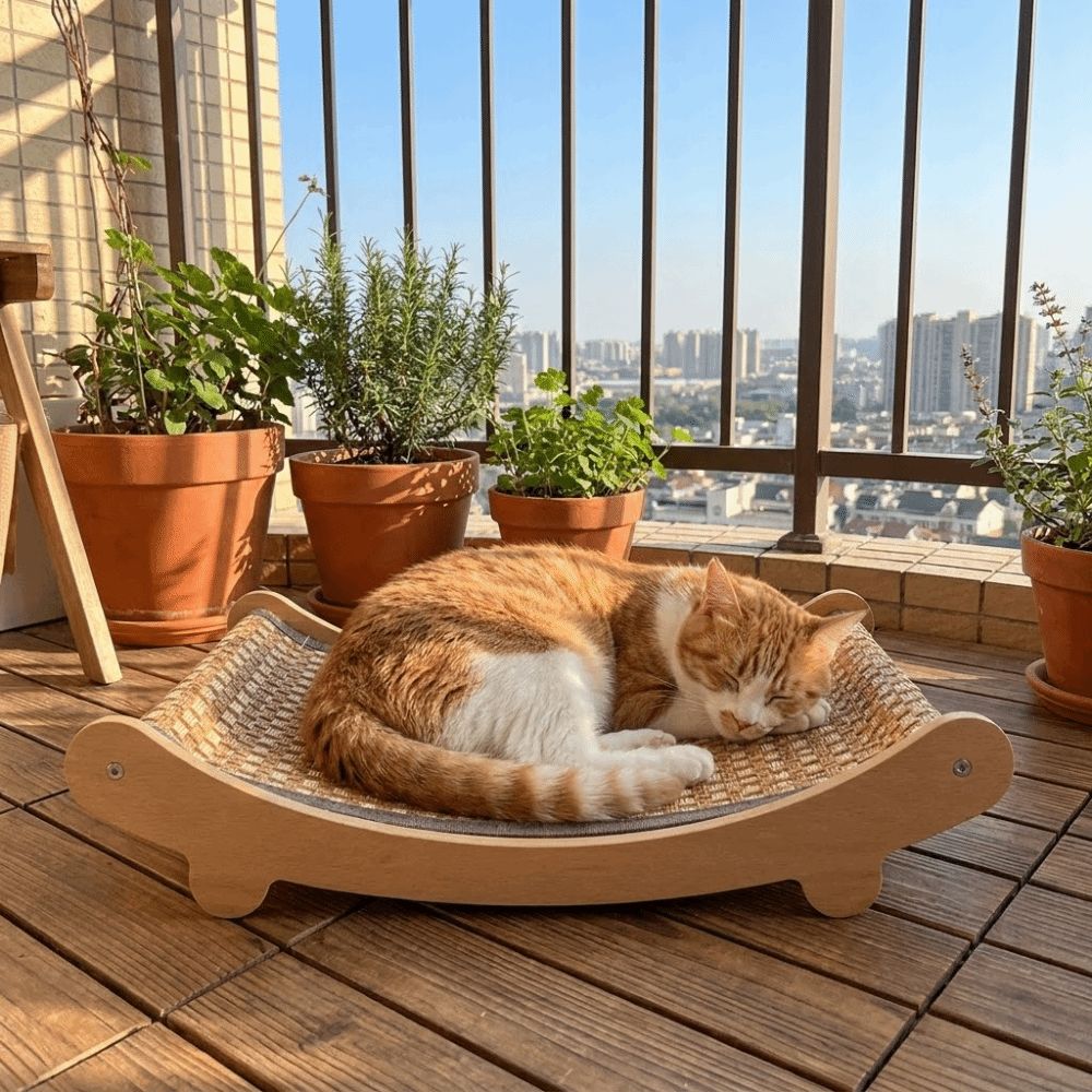 Arc Shaped Cat Rocking Chair Wear-Resistant Cat Sleeping Bed Cat Scratching Pads Playing