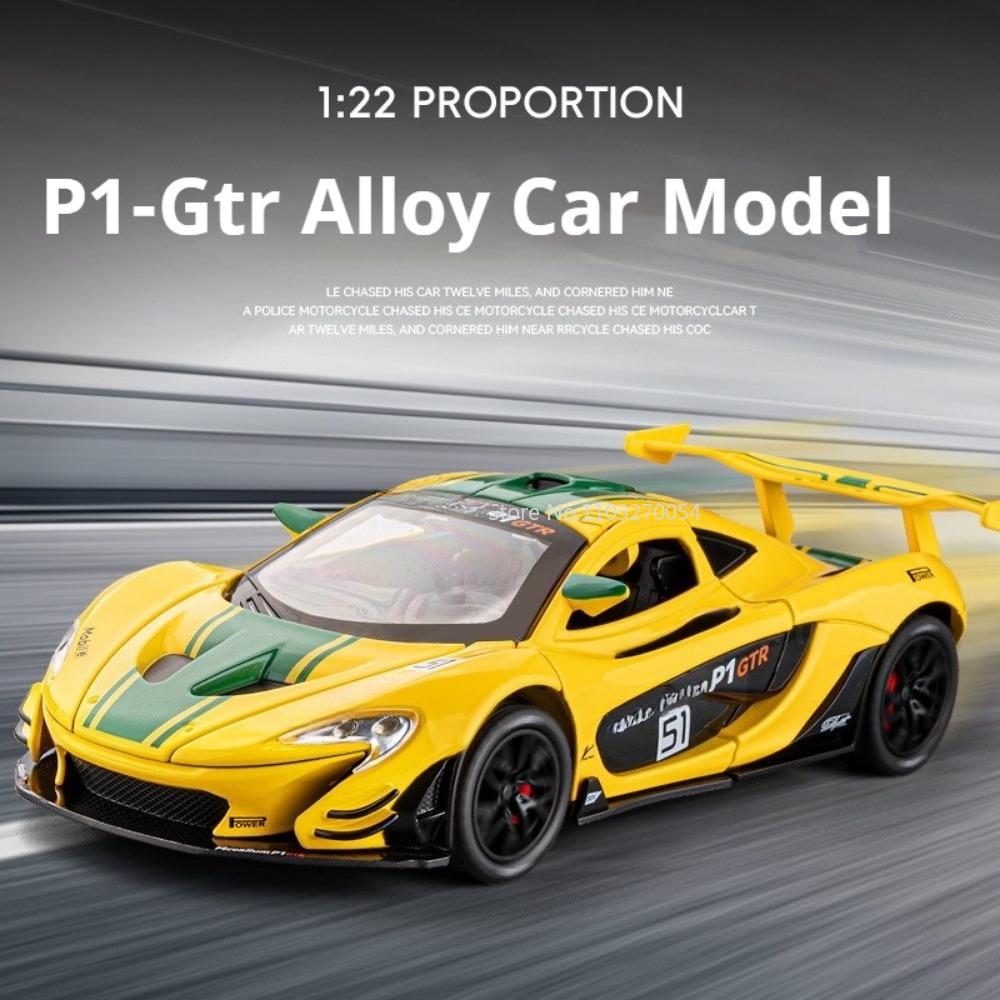 1/22 McLaren P1 GTR Modelo Coches Juguete Aleación Fundición a Presión Coche Deportivo 3 Puertas Que Se Pueden Abrir Sonido Luz Retroceso Modelo Decoración Festival Regalo