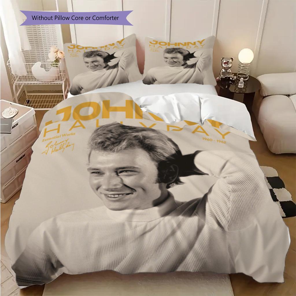 Johnny Hallyday Retro Records bedding, duvet cover, pillowcase, home decoration, birthday gift (1 * duvet cover+2 * pillowcase, coreless)