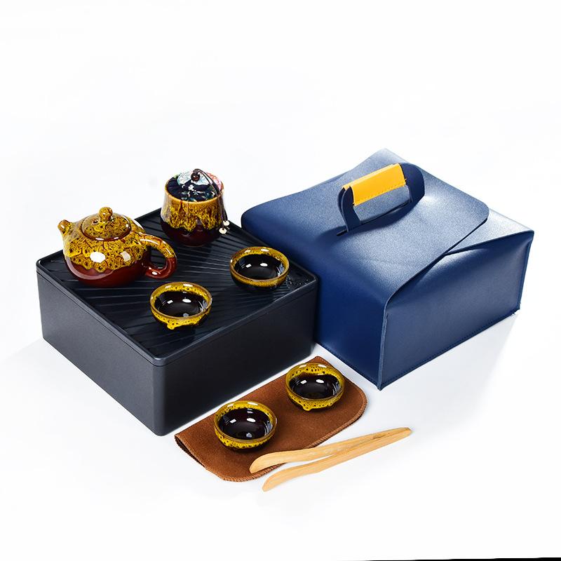 

Kiln-changed ceramic tea set printing l Send customers creative one pot and four cups travel set Opening event advertising gifts