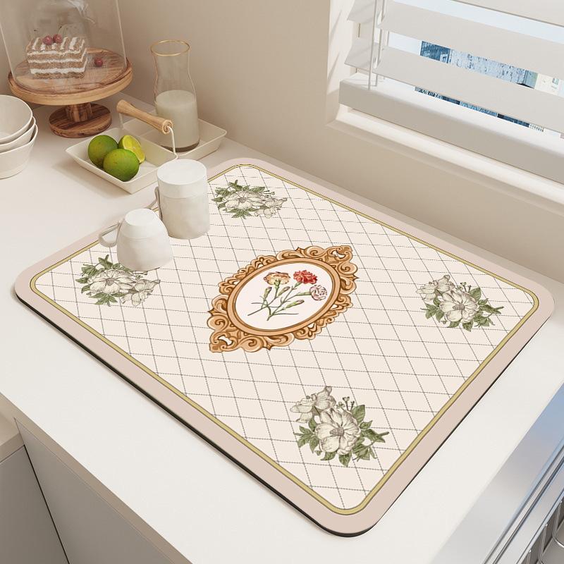 Kitchen Countertop Draining Mat Diatomaceous Earth Water Absorption Foot Mat Bathroom Non-Slip Floor Mat Rubber Soft Mat