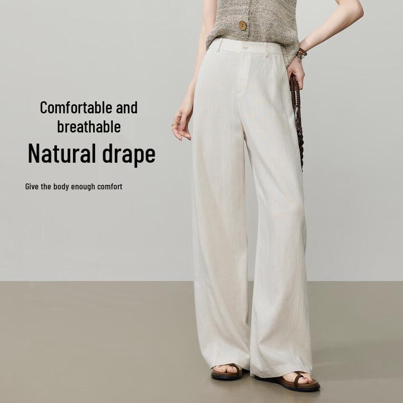 ESE-Y Women's Lyocell Linen Blend Relaxed Wide-Leg Pants