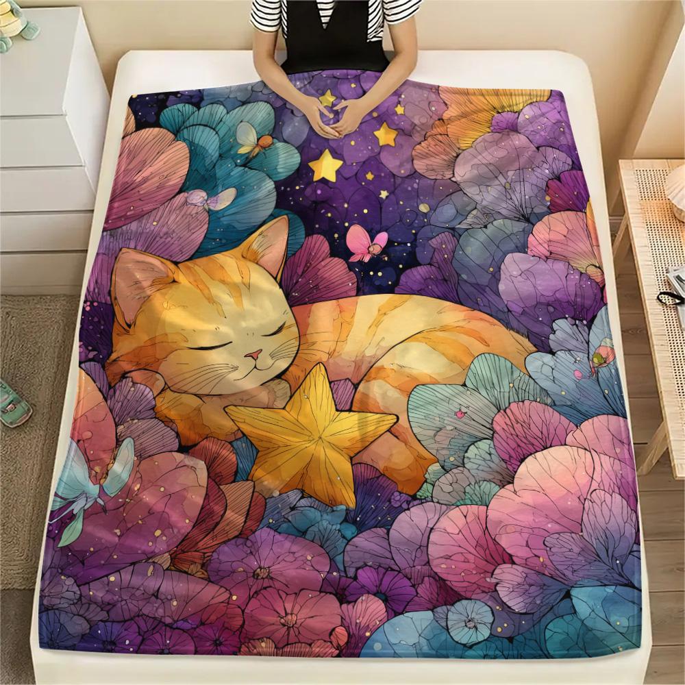 Cute Cats Print Flannel Blanket, High Quality Comfortable for All Seasons, Home Decor, Warmth and Comfort