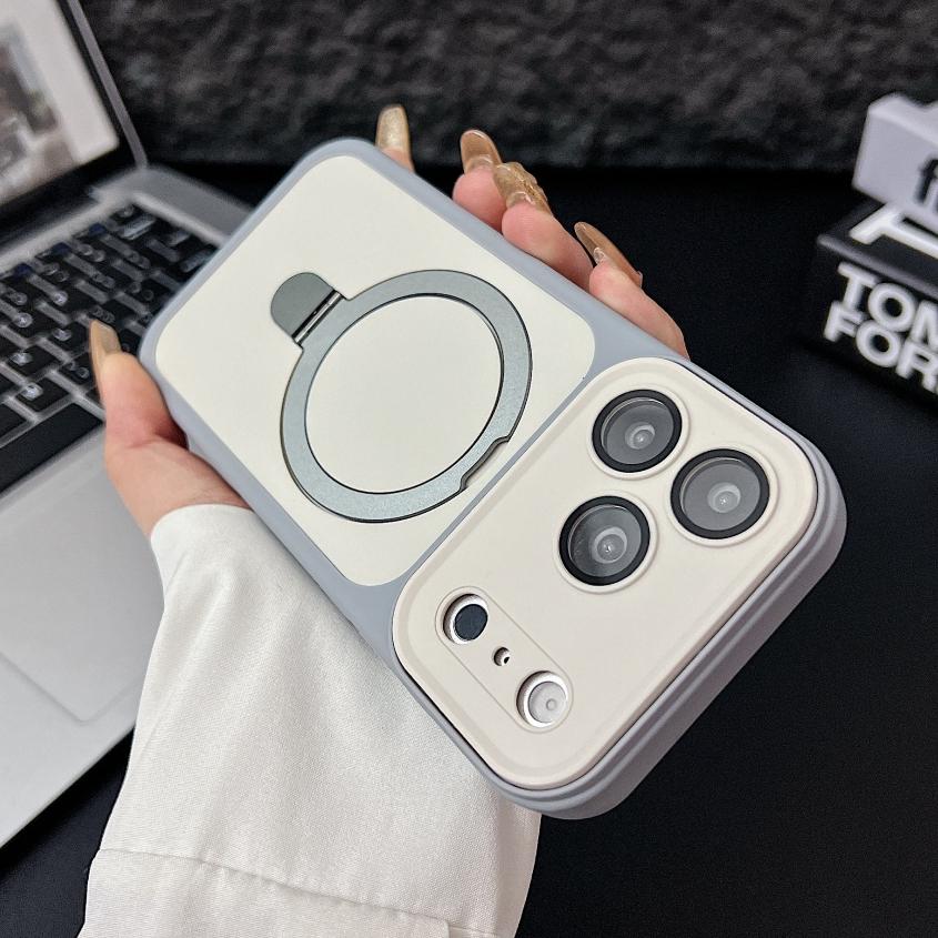 Luxury Color Contrast Magnetic Bracket Case for iPhone 16 17 Pro Max 14 15 Plus 11 12 13 for Magsafe Stand Lens Protection Cover