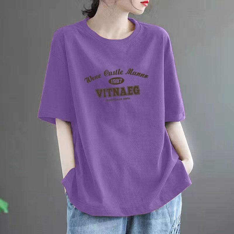 

100% Чистый Хлопок Женская Футболка Большого Размера с Коротким Рукавом - Летняя Свободная Посадка, Стройнящая, Стиль Хай-Энд XXXL (175-200 jin)