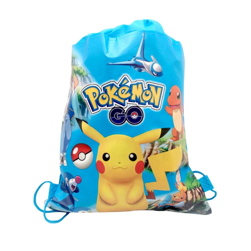 Pikachu Print Drawstring Backpack Kids PE School Sports Bag Cartoon Travel Storage Sack Children Birthday Party Gift