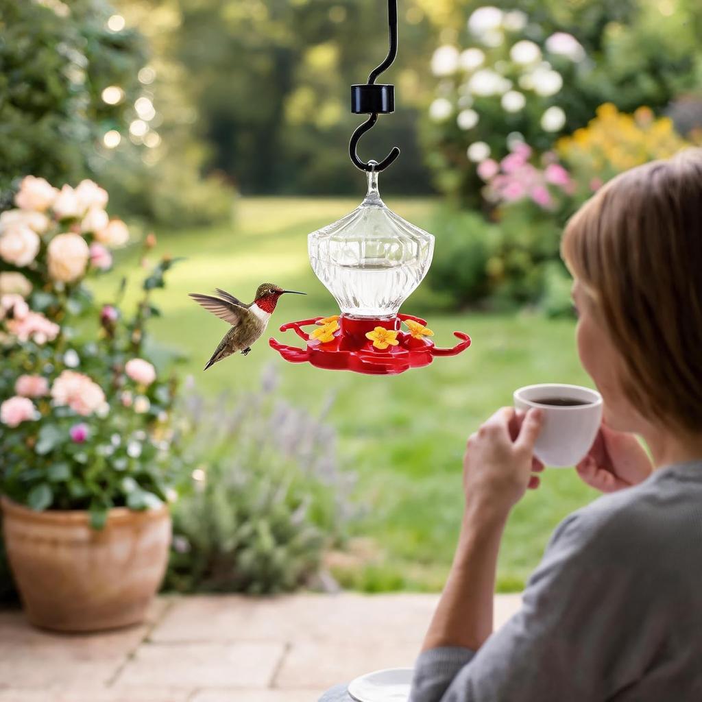 Kolibri-Futterspender 8 oz Rotes Acryl Kürbis Nektarspender 5 Blütenöffnungen mit Sitzstangen Integrierter Ameisenbrunnen und Bienenabwehr für Hof Garten Hinterhof