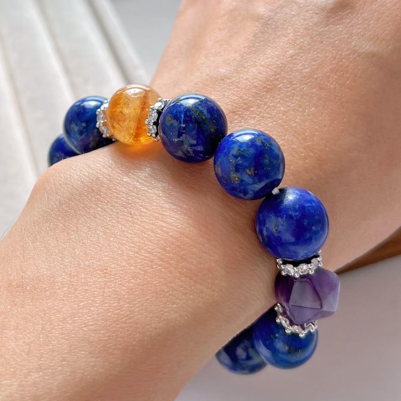 12Mm Custom High Quality Natural Lapis Lazuli White Crystal Amethyst Citrine Bracelet Bracelet.