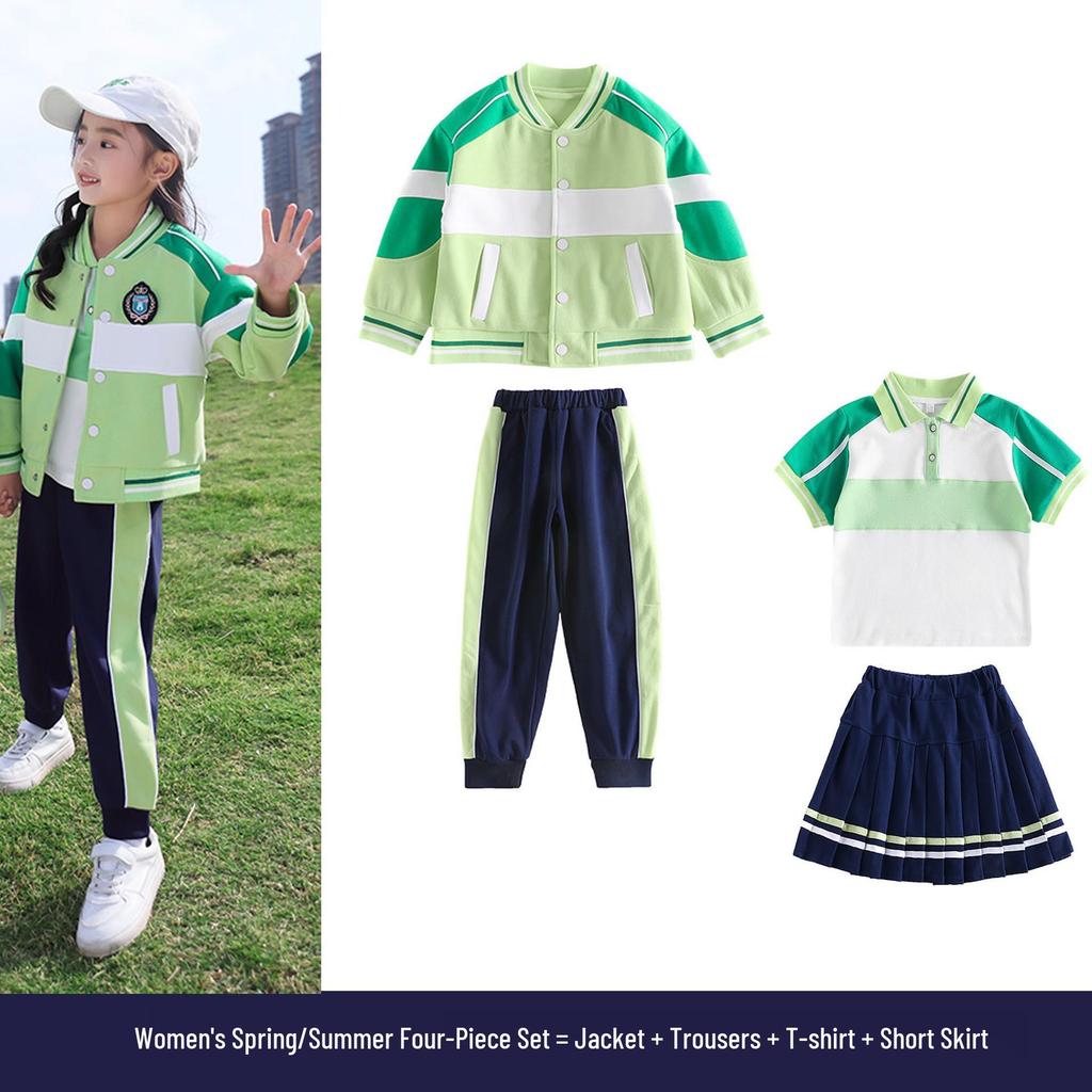 Children's Autumn/Spring School Uniform: Windbreaker, Sports, and Performance Three-Piece Set