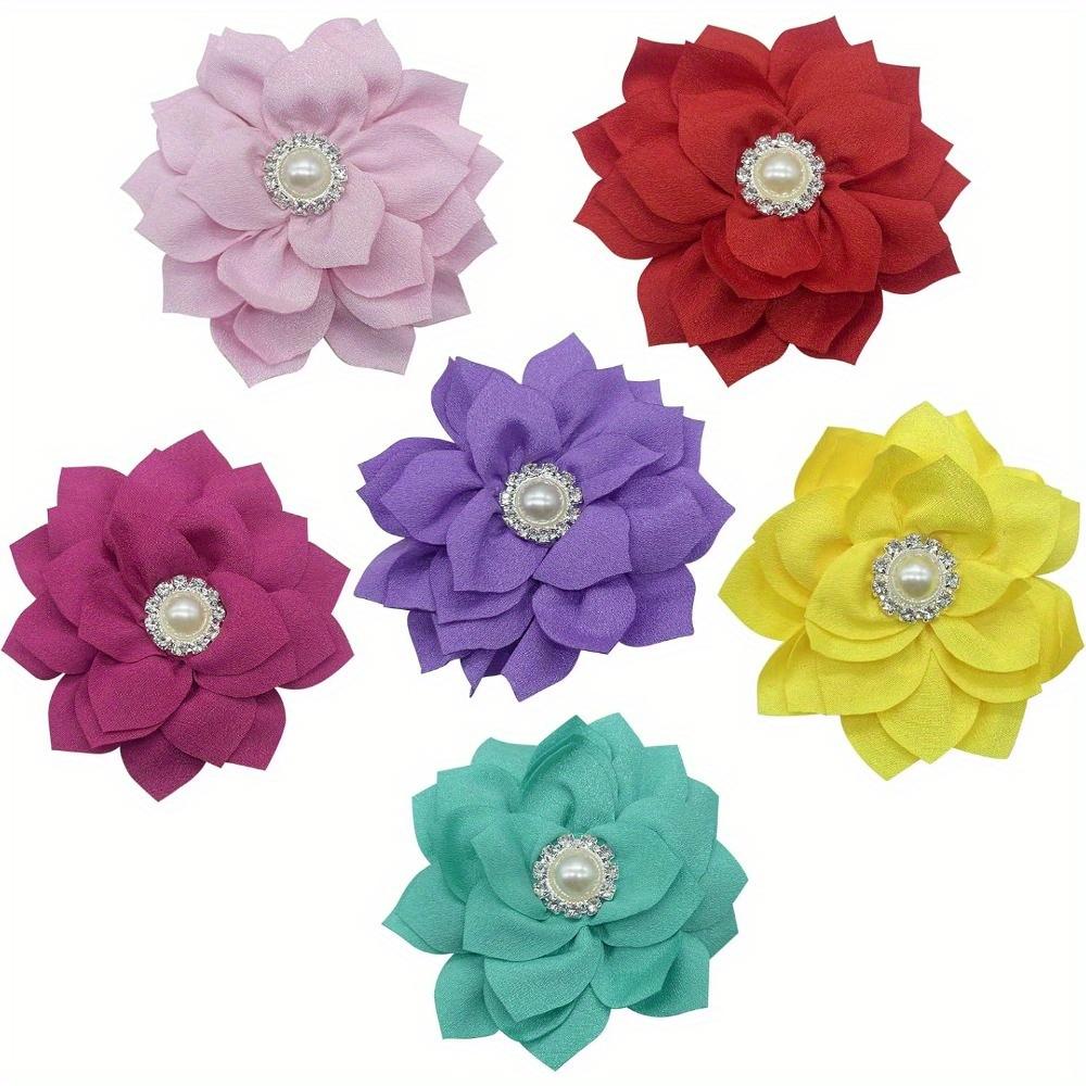 Dog Collar Flower Accessories with Pearls, Decorative Flower Charms for Dog and Cat Collars, Pack of 6