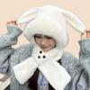 Cute Bunny Ear Plush Hat for Winter Thickened Warm Face-Flattering Ear Protection Scarf Integrated Cold Resistant Hat