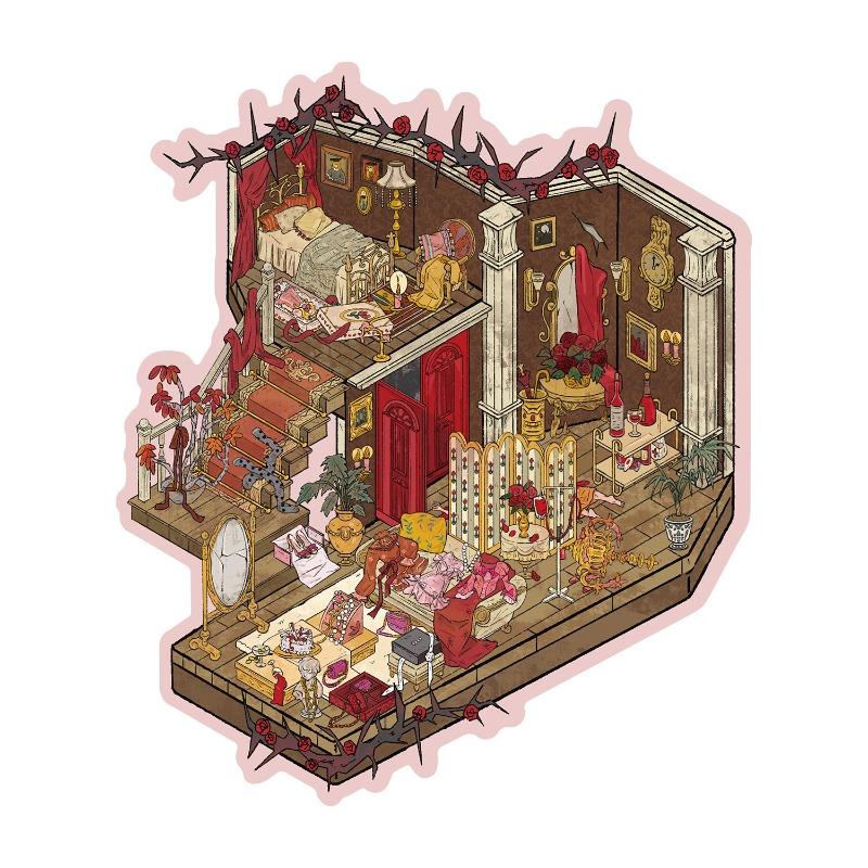 3D Miniature House Sticker Sheet Vintage Diorama Scenery Decals for Journaling Retro Room Landscape Stickers for Scrapbooking