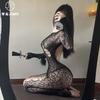 European and American style irregular mesh leopard print sexy underwear sexy empty one-piece fishing net hot backless W0
