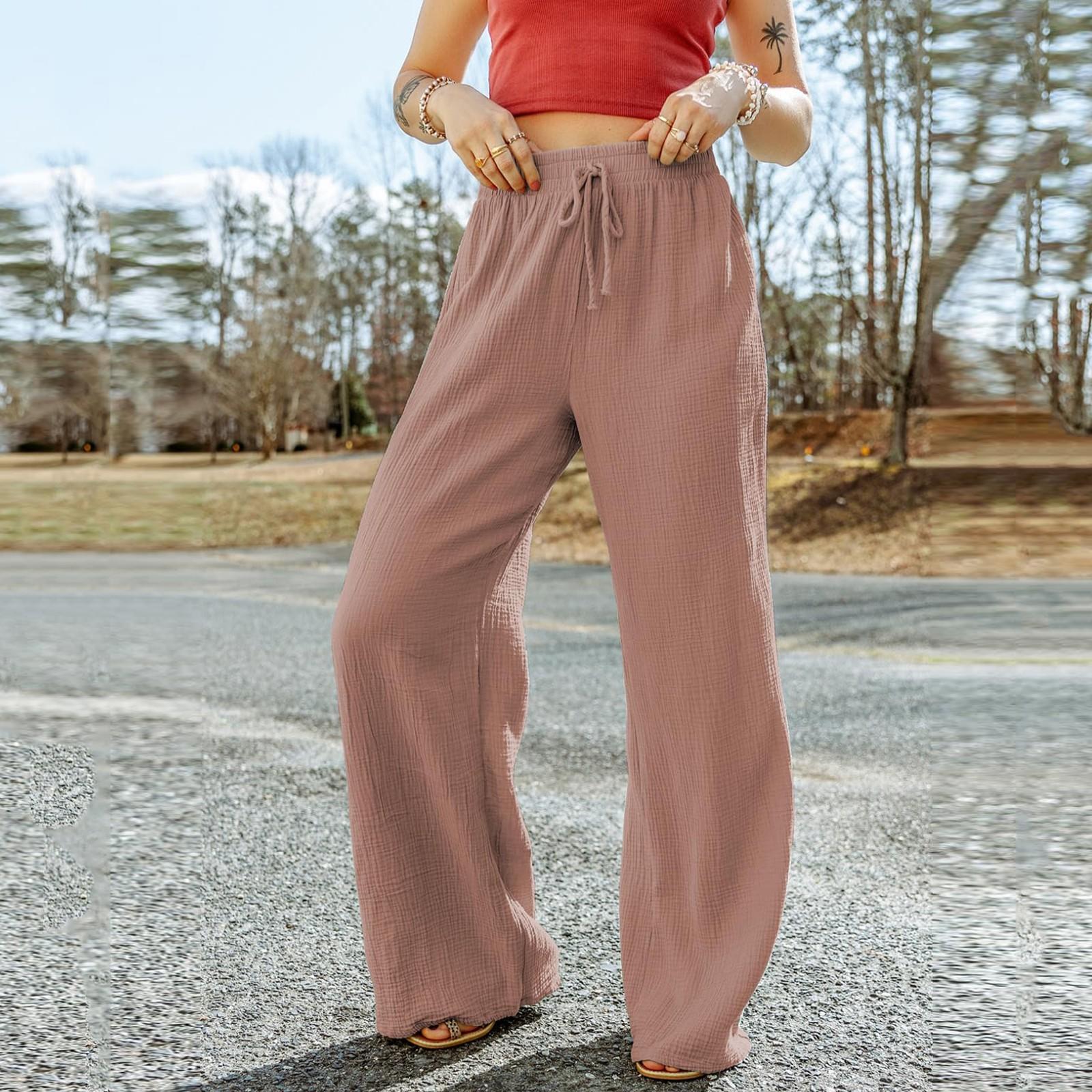 Женские однотонные повседневные брюки с высокой талией — фото 4