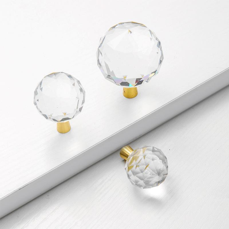 Brass Crystal Marble Handle European Light Luxury Diamond Light Ball Drawer Cabinet Wardrobe Door Handle