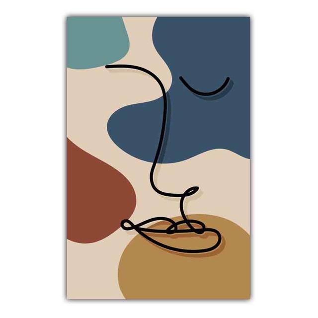 Abstract Matisse Minimalist Line Face Four Color Pattern Artwork Poster Canvas Painting Wall Art Pictures Room Home Decor