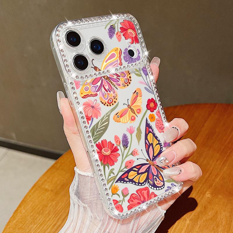 Butterfly Printing Bling Diamond Case For iPhone 17 Air 16e 16 14 15 13 17 Pro Max 15 16 Plus 17 Soft TPU Silicone Phone Cover