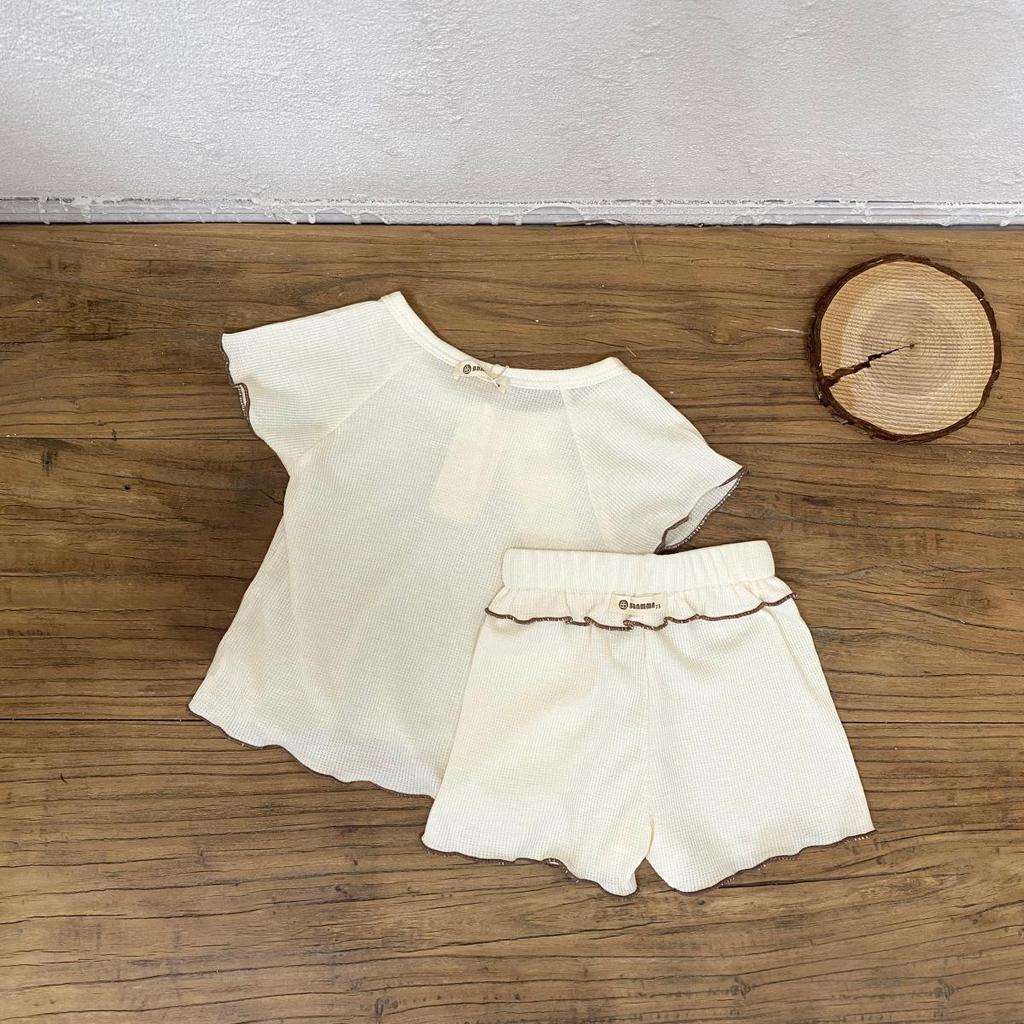 Girls' Short Sleeve Waffle T-shirt & Shorts Summer Two-piece Set