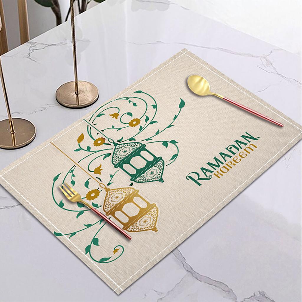 Ramadan Linen Placemat Eid Mubarak Table Ornaments Muslim Islam Party Supplies Ramadan Mubarak Kareem Home Decorations 42x32cm