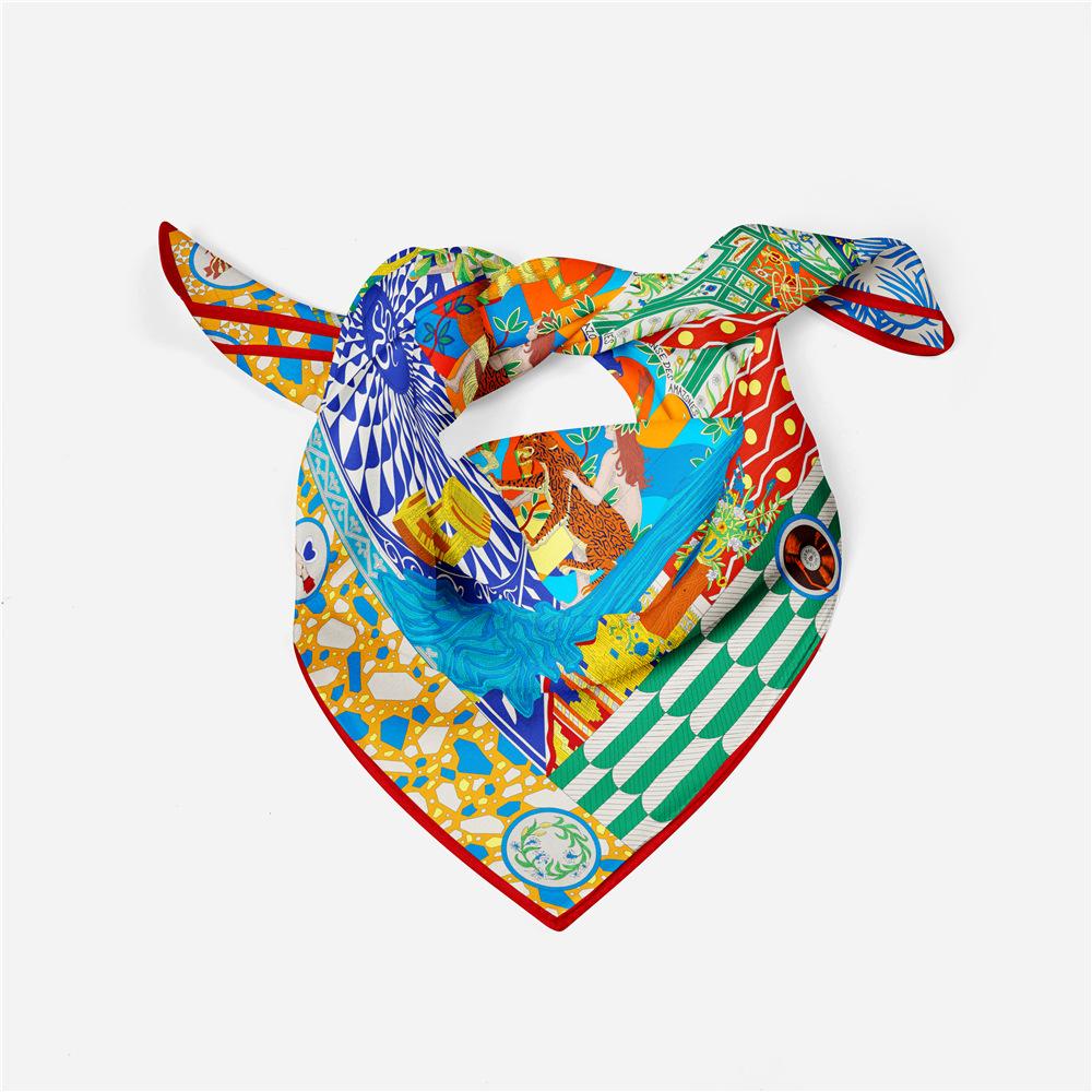 53cm Luxury Women Palace Design Silk Scarf Bandana Headband Fashion Square Hair Hijab Neckerchief For Ladies Scarf