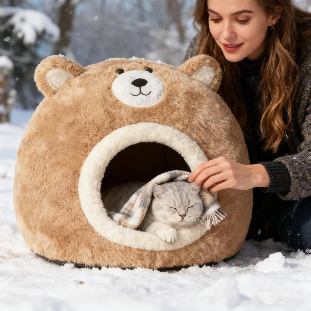 Kočičí jeskynní postel Měkký omyvatelný pohodlný stan Jeskyně pro kotě Dům pro domácí mazlíčky do interiéru i exteriéru Pro kotě štěně Vnitřní venkovní Chladné počasí Domov