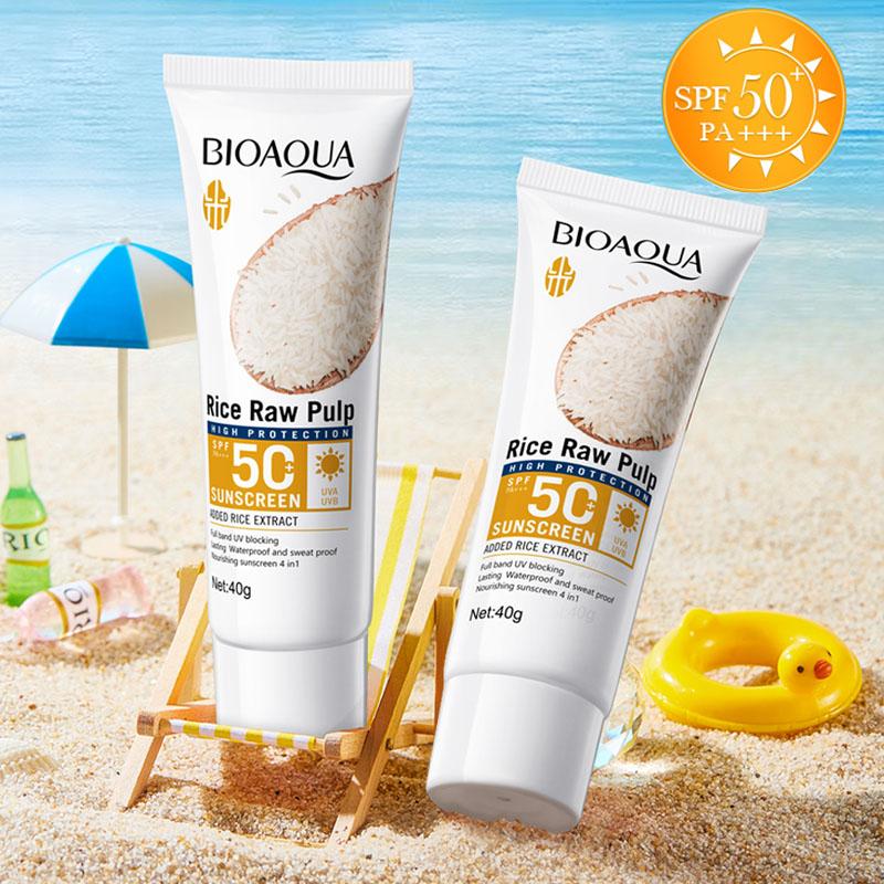 BIOAOUA Rice Puree Sunscreen SPF50+-PA+++ Isolating UV Protection, Waterproof, Suitable for Face, Neck, Body Sunscreen Lotion