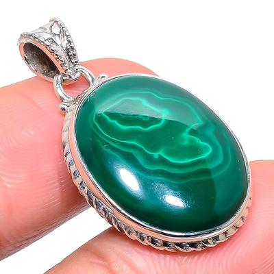 Natural Malachite Gemstone Handmade 925 Solid Sterling Silver Pendant 1.38" E4r13