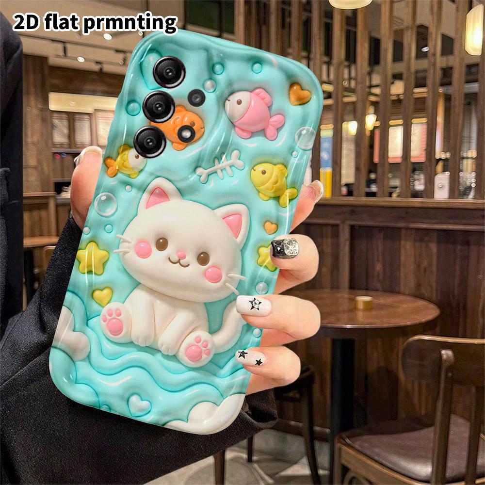 Phone Case: 2D Flat, Suitable for Samsung Galaxy A34 A35 M05 M06 S20 S22 S21 FE Plus 5G Protective Case, Little White Cat Under the Sea, Perfect Chris
