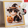 Halloweenowy zestaw do malowania perłami kot z dynią ręcznie robione DIY dekoracje domowe