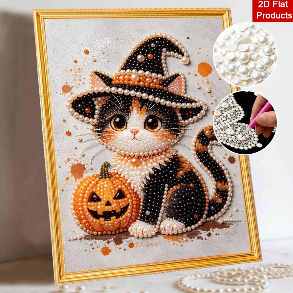 Halloweenowy zestaw do malowania perłami kot z dynią ręcznie robione DIY dekoracje domowe