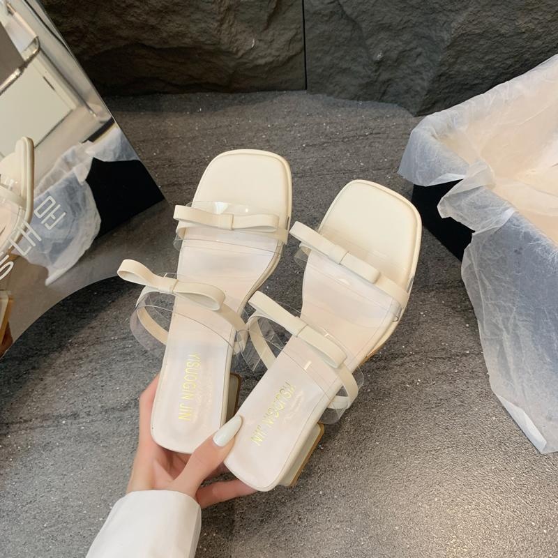 Female Shoes Loafers Glitter Slides Slippers Soft Square heel 2025 Jelly Comfort Block Spring Scandals Shoes Slippers Soft