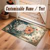 Floral Garden Theme Crystal Velvet Floor Rug Personalized Custom Name Text Warm Carpet Home Decoration