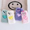 Color Block Plush Heart Phone Case for iPhone 13/14/15 Pro Max - Cute Autumn/Winter Design