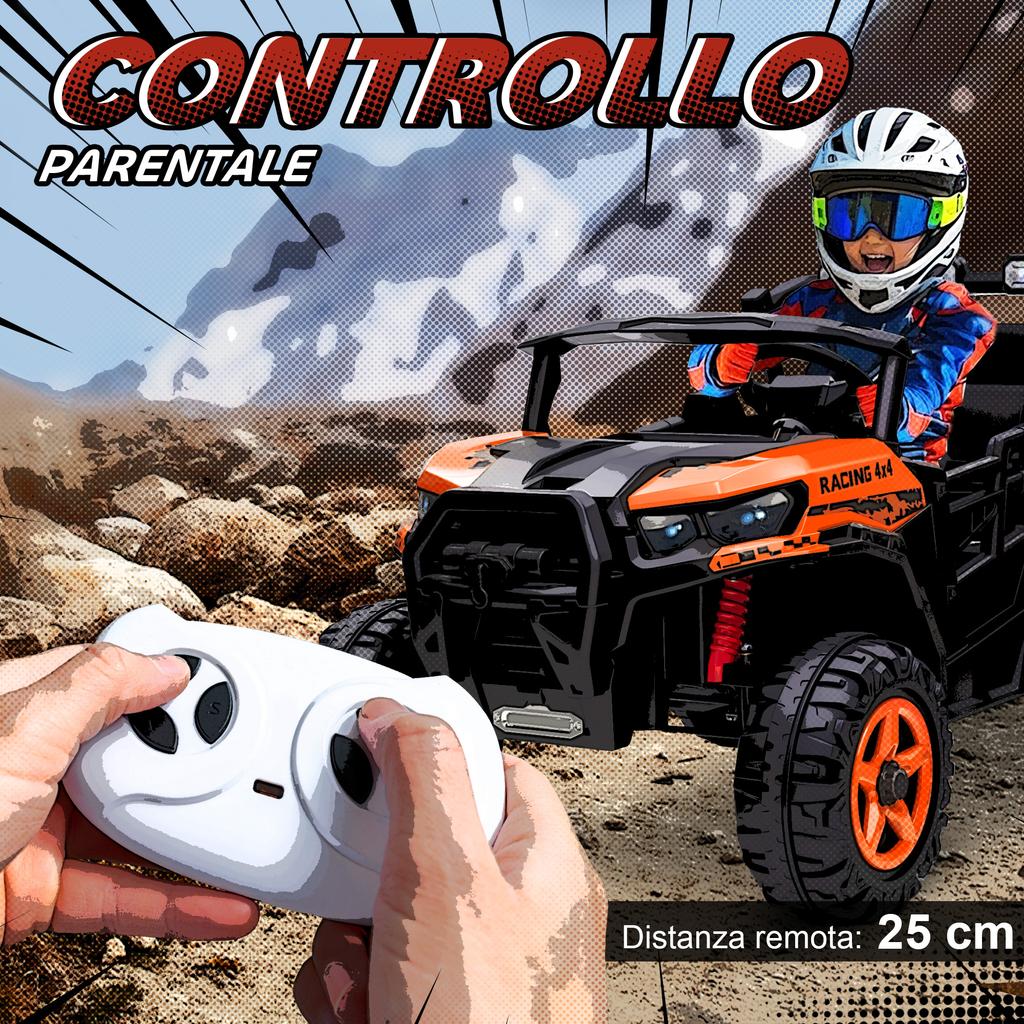 Electric Car for Kids 3-8 Years 24V 2-Seater, Dual Motor, Remote Control and Soft Start, Orange