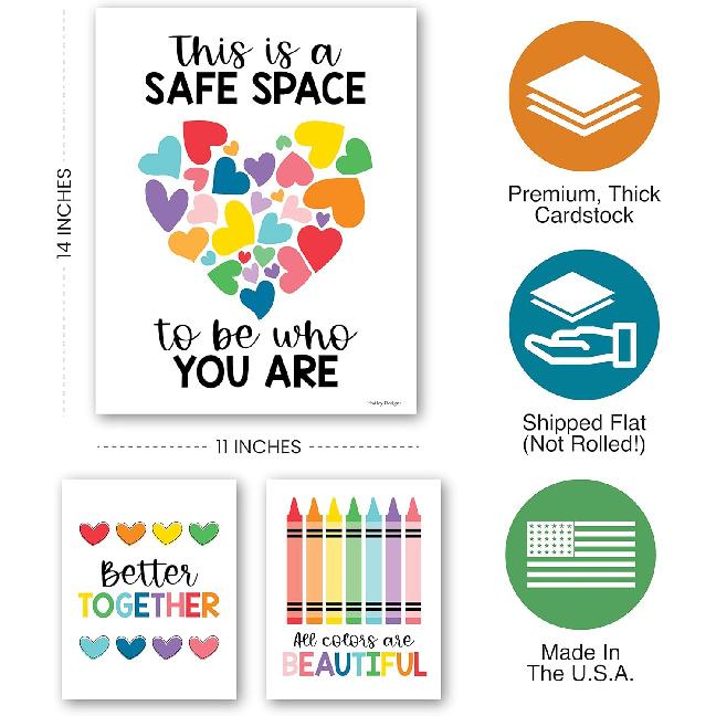 Hadley Designs Diversity Posters For Classroom Elementary –6 Inclusive Everyone Is Welcome Classroom Decor, Safe Space Sign Preschool Kindness