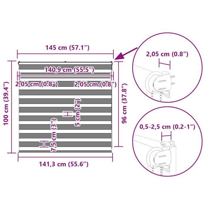 VidaXL Store zèbre gris foncé largeur du tissu 140,9 cm polyester, store à enrouleur zébré, store zébré pour fenêtre, store 4014114