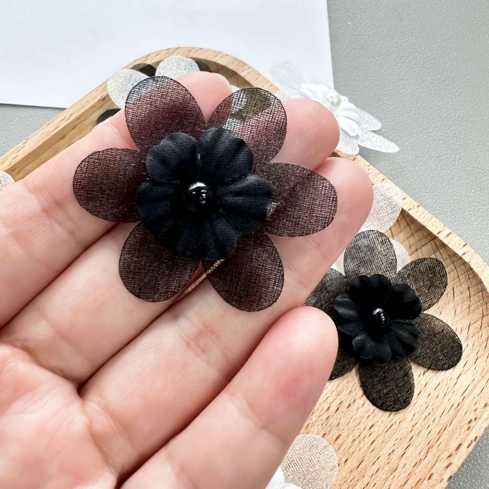 30PCS Handmade Flower Patches Pearls Clothes Patches Hairpin Organza Flowers Applique  Handicraft