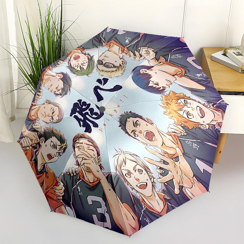 1pc Haikyuu!! Automatic Opening Closing Umbrella with Portable Tri-Fold Design, 8-Bone Iron Frame Outdoor Umbrella, Perfect Gift for Fans, Travelers,