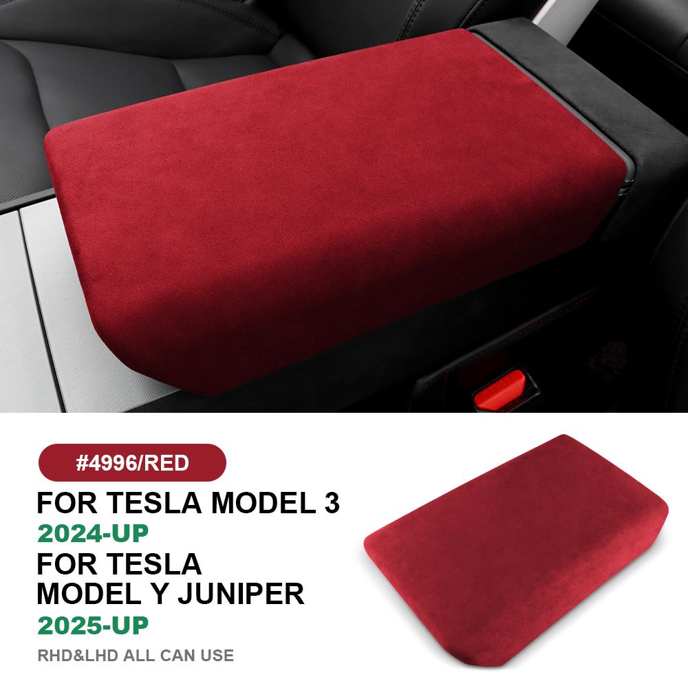 Italian Top Suede Armrest Box Protective ABS Cover Trim for Tesla Model Y Juniper 2025 2026 2027 Model 3 Highland 2024-UP