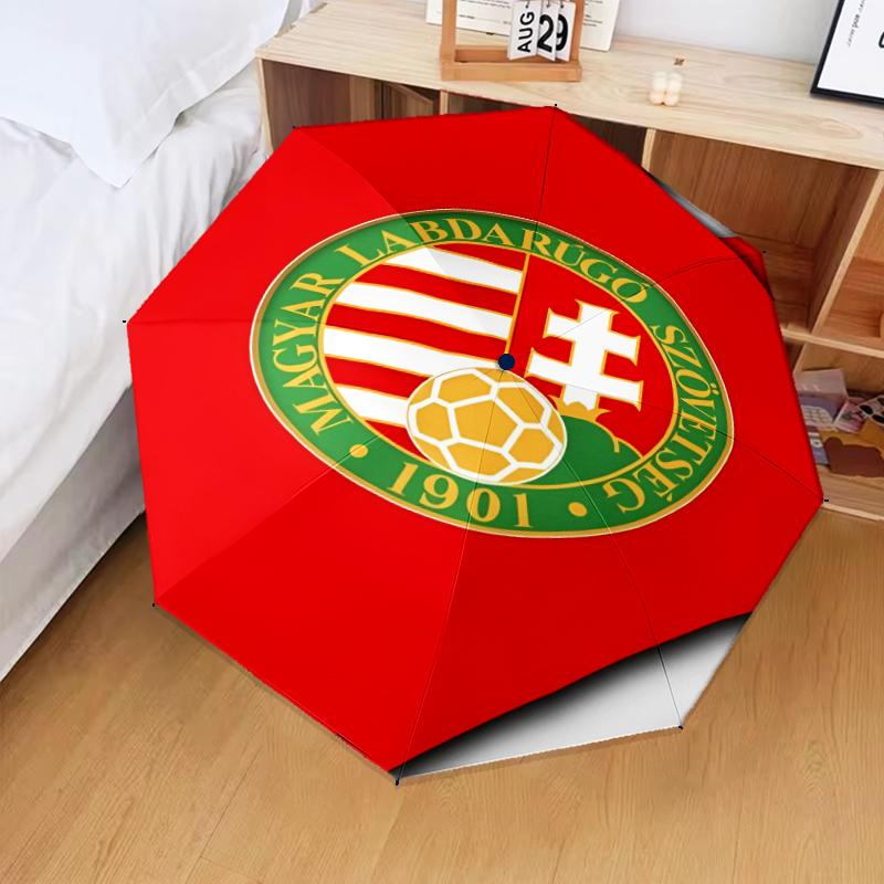 Hungarian Football Emblem Umbrella Folding umbrella, automatic umbrella 8-Frame for Travel, camping Use Gift for Halloween Christmas