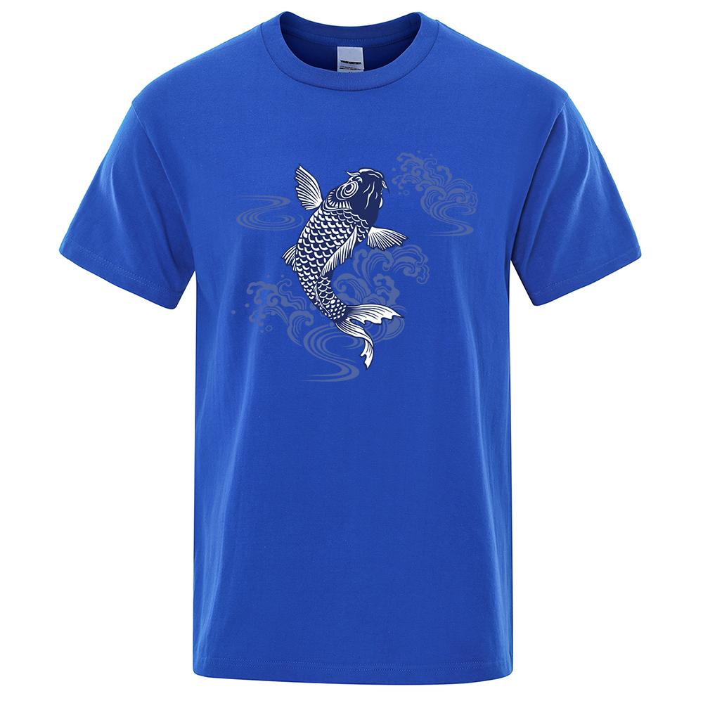 Cyprinus Carpio Haematopterus Koi Man Tshirts Casual Cotton Male Short Sleeve Breathable Oversize Tops Clothes