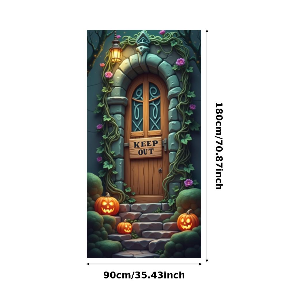Party Backdrop Jack O'Lantern Event Banner Haunted House Banner Wooden Door Halloween Banner For Holiday Decor Haunted House