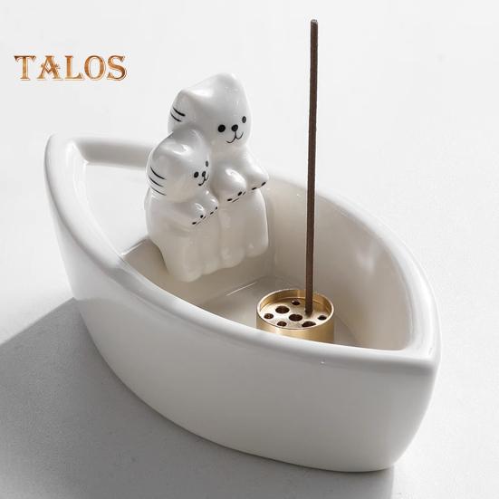 Cat Candle Holder Boat-Shaped Aromatherapy Cup Kittens Warming Paws Tea Light Holder for Home Bedroom Living Room Decor
